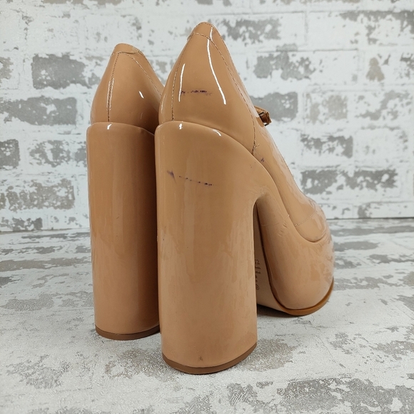 New Schutz Zayne New Pressego Tan Patent Leather Platform Mary Jane Pumps T34 - Picture 7 of 15